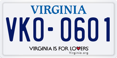 VA license plate VKO0601
