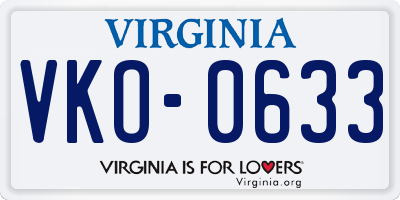 VA license plate VKO0633