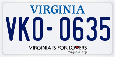 VA license plate VKO0635