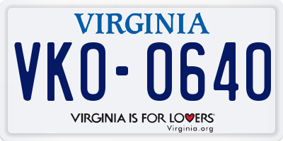 VA license plate VKO0640