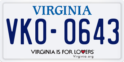 VA license plate VKO0643