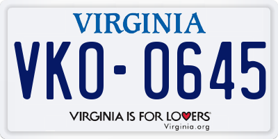 VA license plate VKO0645