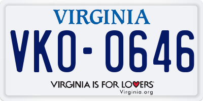 VA license plate VKO0646
