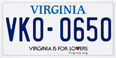 VA license plate VKO0650