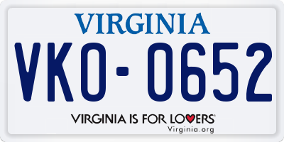 VA license plate VKO0652