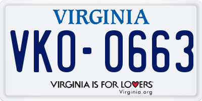 VA license plate VKO0663
