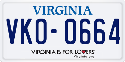 VA license plate VKO0664
