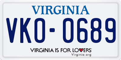 VA license plate VKO0689