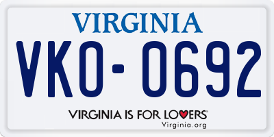 VA license plate VKO0692