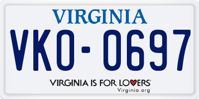 VA license plate VKO0697