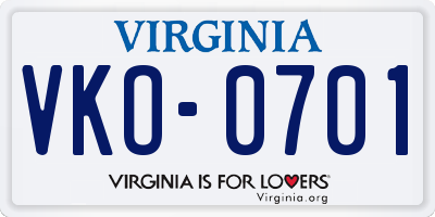 VA license plate VKO0701