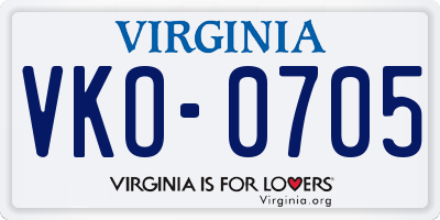 VA license plate VKO0705