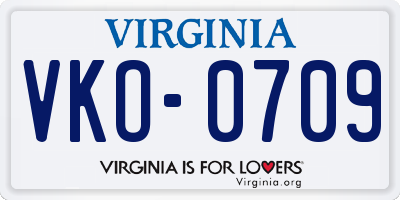 VA license plate VKO0709
