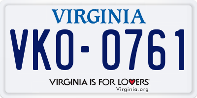 VA license plate VKO0761