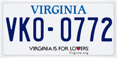 VA license plate VKO0772