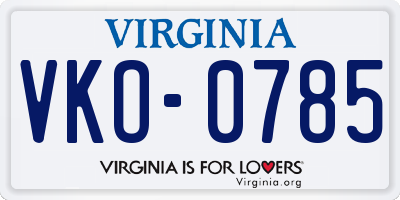 VA license plate VKO0785