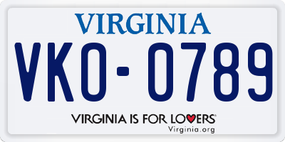 VA license plate VKO0789