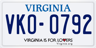 VA license plate VKO0792