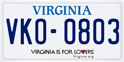 VA license plate VKO0803