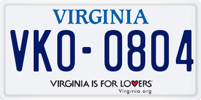 VA license plate VKO0804