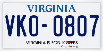 VA license plate VKO0807