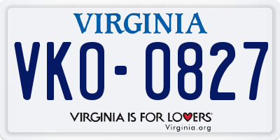 VA license plate VKO0827