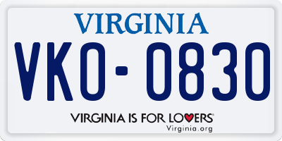 VA license plate VKO0830