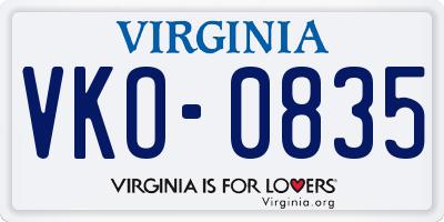 VA license plate VKO0835