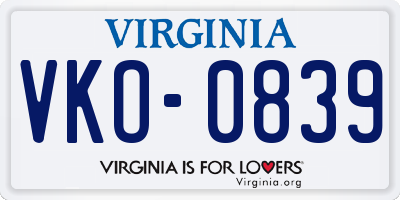 VA license plate VKO0839