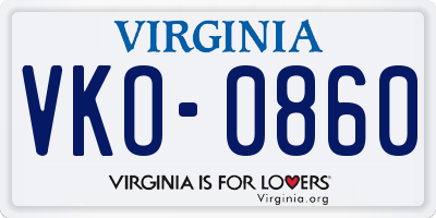 VA license plate VKO0860