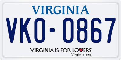 VA license plate VKO0867