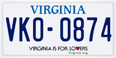 VA license plate VKO0874