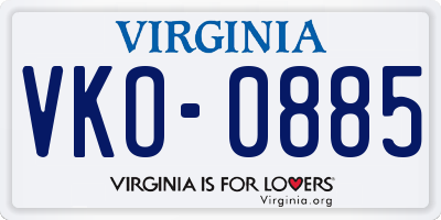 VA license plate VKO0885