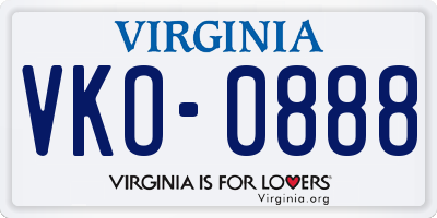 VA license plate VKO0888