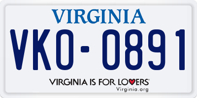 VA license plate VKO0891