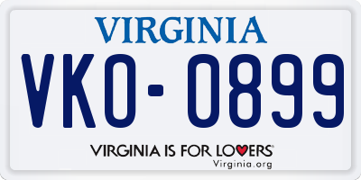 VA license plate VKO0899