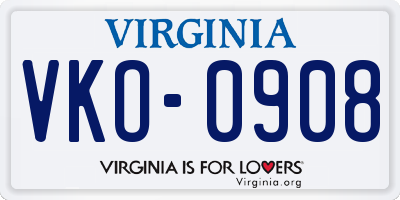 VA license plate VKO0908