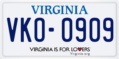 VA license plate VKO0909