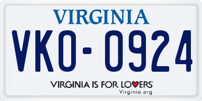 VA license plate VKO0924