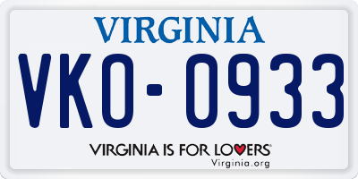 VA license plate VKO0933