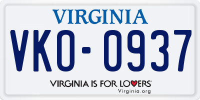 VA license plate VKO0937
