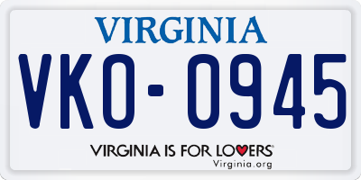 VA license plate VKO0945