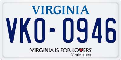 VA license plate VKO0946