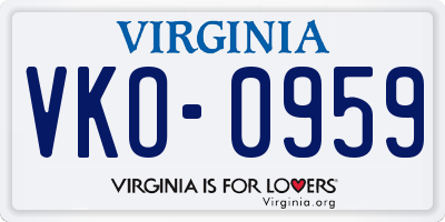 VA license plate VKO0959