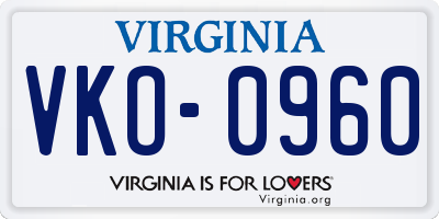 VA license plate VKO0960