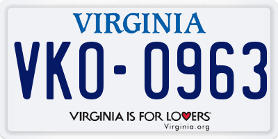VA license plate VKO0963