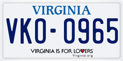 VA license plate VKO0965