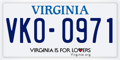 VA license plate VKO0971