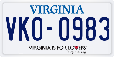 VA license plate VKO0983