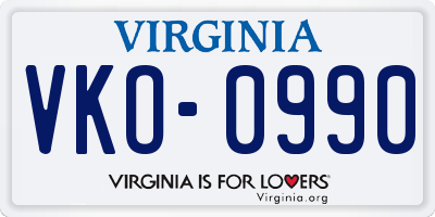 VA license plate VKO0990